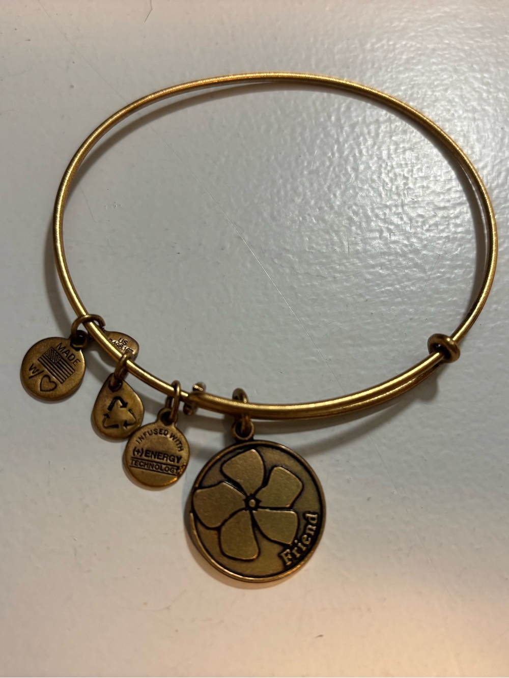 Alex and Ani Gold Brass Friendship Friend Energy Flower Charm Bangle Bracelet